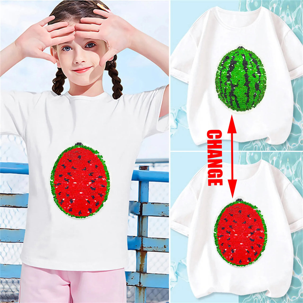 Mini Fashion™ - Koszulka z arbuzem - Dwustronne cekiny