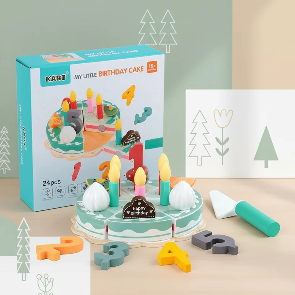 TinyChef – Edukacyjne i zabawne – drewniany zestaw kuchenny z tortem i akcesoriami