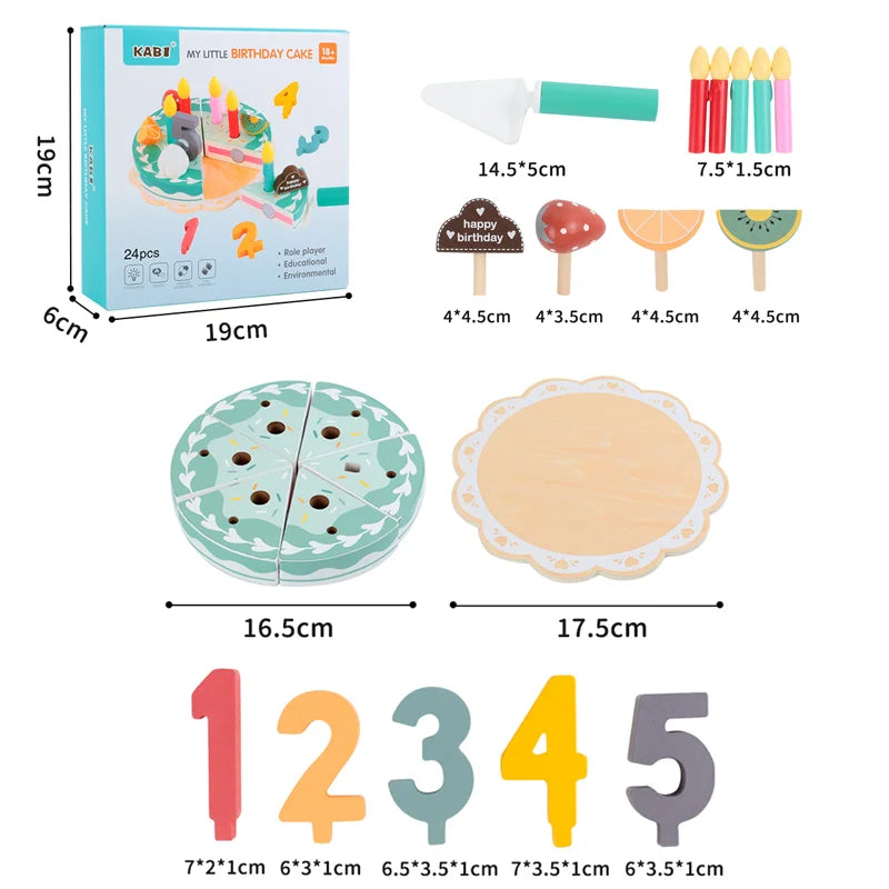 TinyChef – Edukacyjne i zabawne – drewniany zestaw kuchenny z tortem i akcesoriami