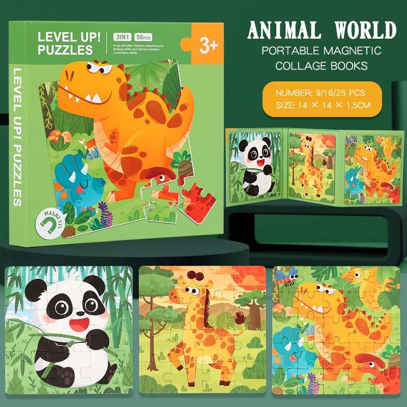 Magnetic Puzzle Book™ – Zabawa z przyjaciółmi zwierząt – Magnetyczna książka z puzzlami