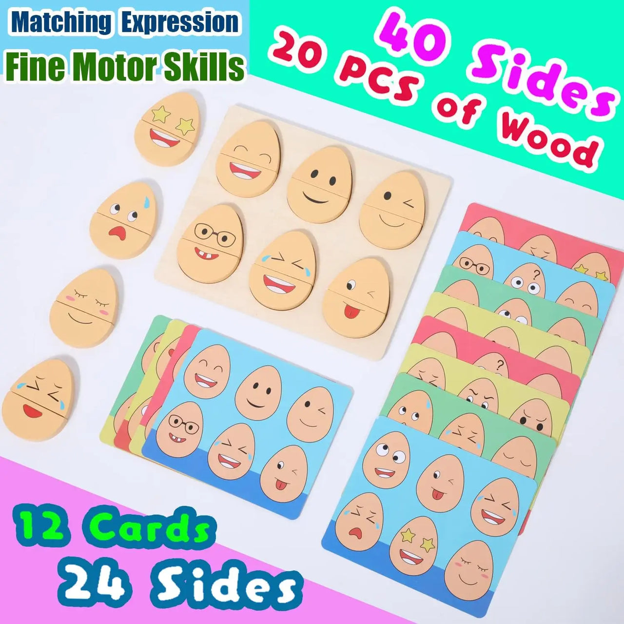 Woods™ - Układanka jajka i emocje - Zabawka edukacyjna Montessori