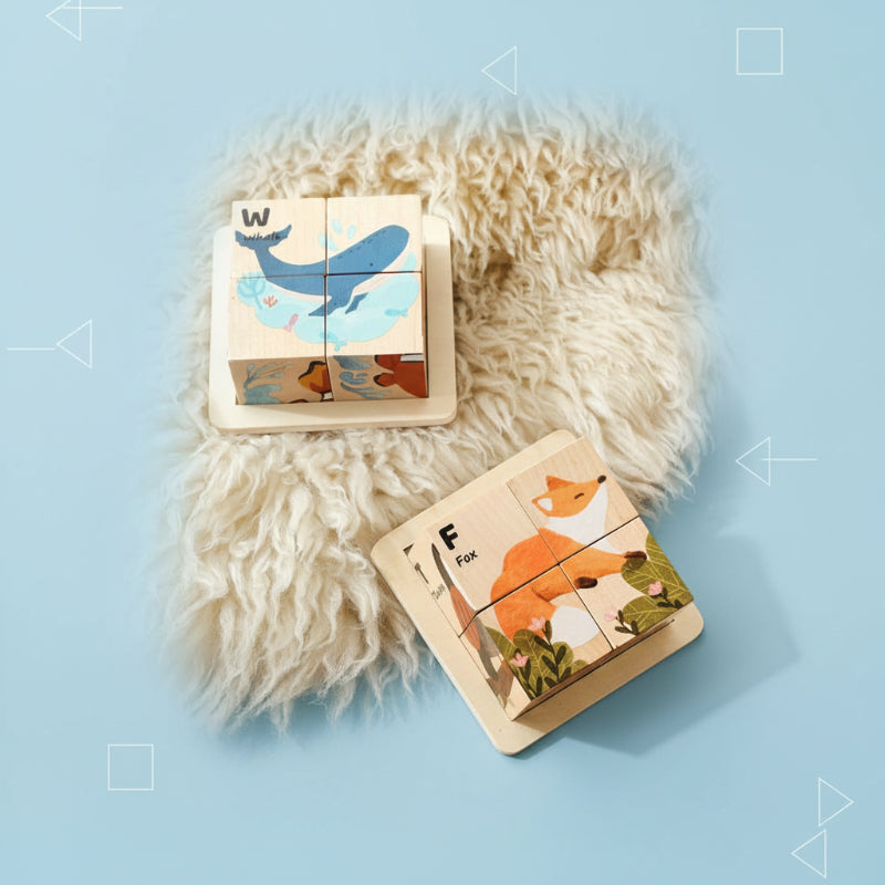 WoodMind – Kreatywne i edukacyjne – drewniane puzzle Montessori 6 w 1 z motywem zwierząt