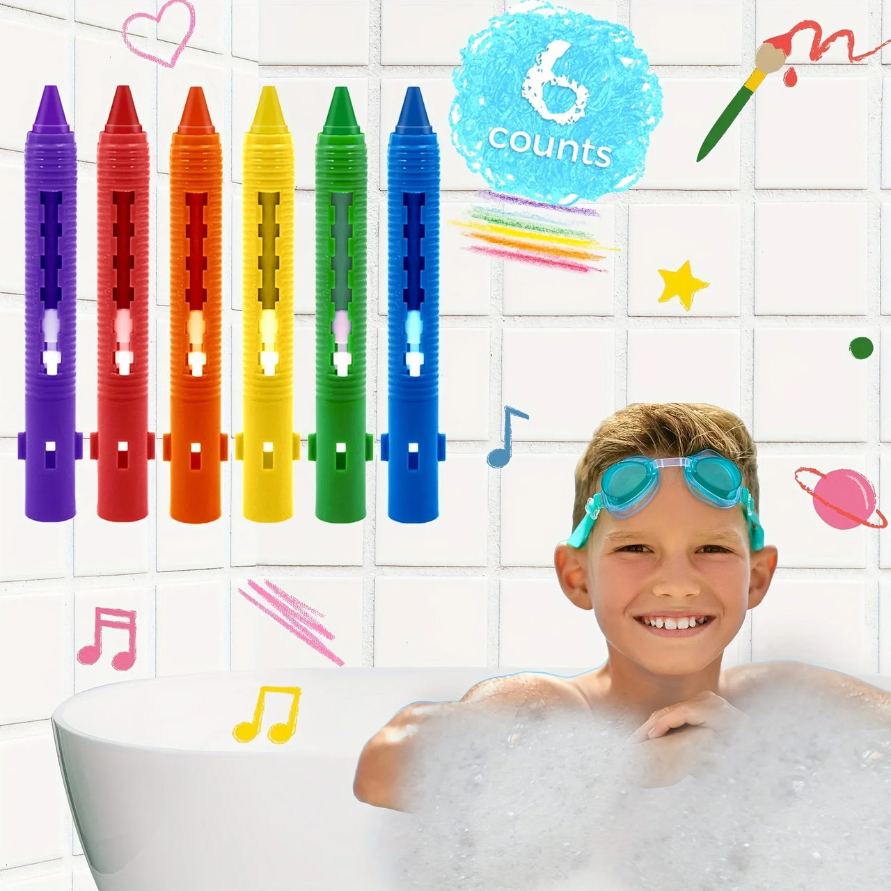 DoodleBath – Kolorowe i zabawne – 6-częściowy zestaw kredek do kąpieli
