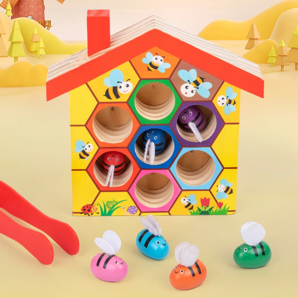 HoneyHive – Montessori & Edukacyjne – Drewniana gra w sortowanie pszczół