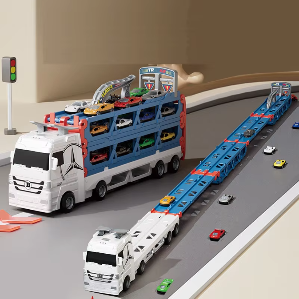 CarHauler – Zabawowe i pełne przygód – zestaw do zabawy z transporterem samochodów i samochodami wyścigowymi