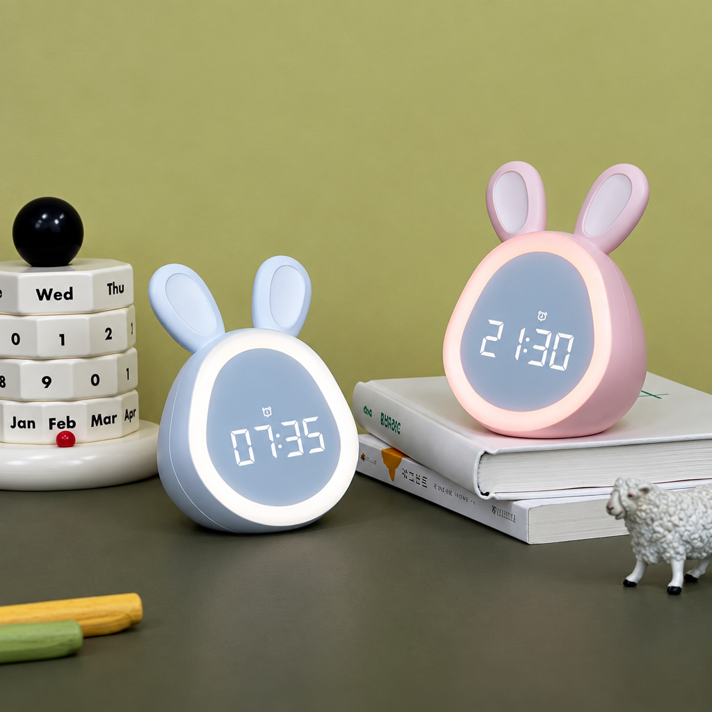 BunnyGlow – Uroczy i praktyczny – cyfrowy budzik dla dzieci z lampką nocną