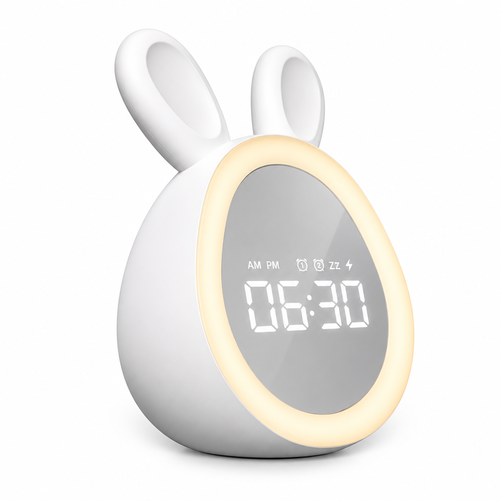 BunnyGlow – Uroczy i praktyczny – cyfrowy budzik dla dzieci z lampką nocną
