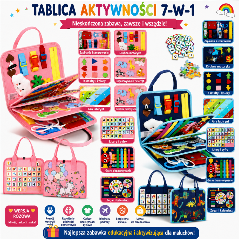 7-in-1 Busy Board – Motoryka i nauka – tablica z zadaniami