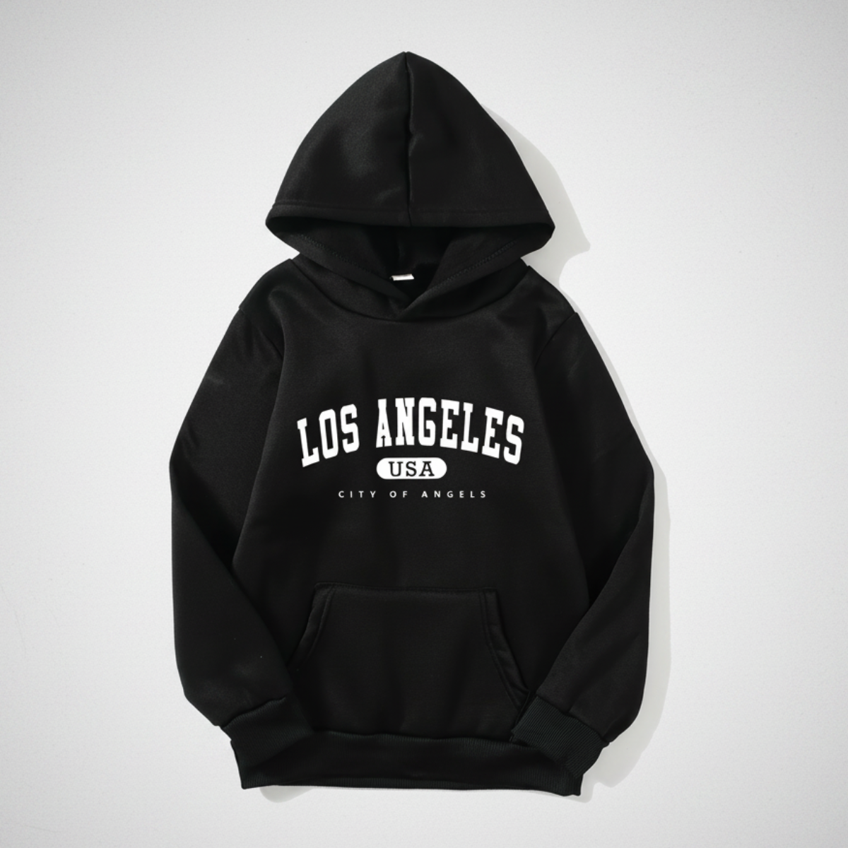 MiniUrban – Przytulny i stylowy – sweter z kapturem i nadrukiem „Los Angeles/New York”
