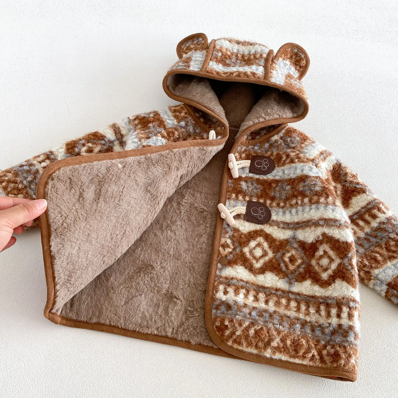 LittleWarm – Przytulny i stylowy – płaszcz zimowy z wzorem Fair Isle