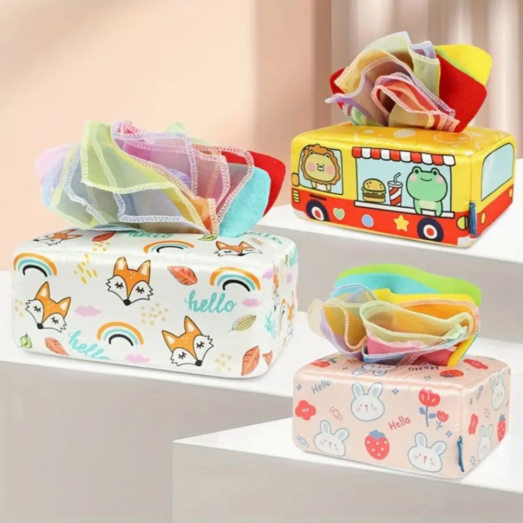 KleurenKracht – Rozwój i zmysły - Pudełko na chusteczki sensoryczne Montessori