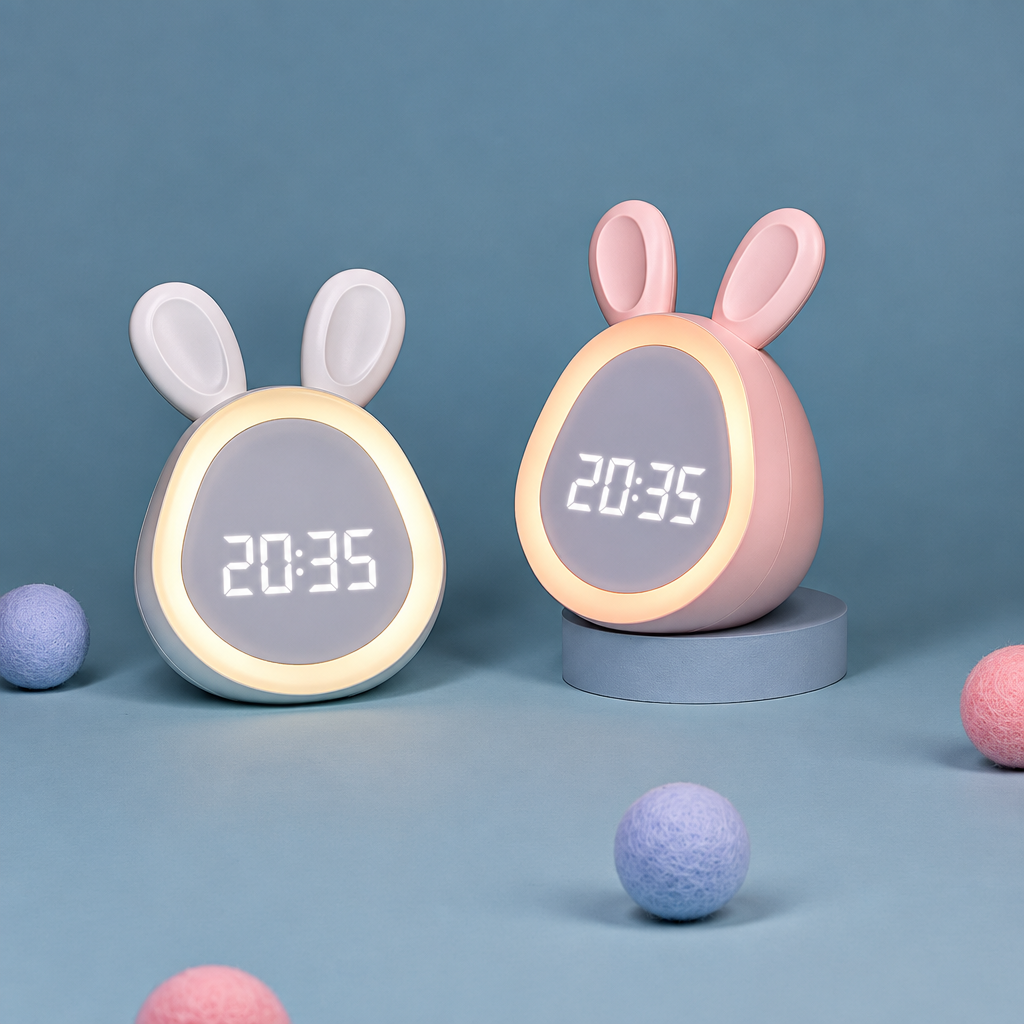 BunnyGlow – Uroczy i praktyczny – cyfrowy budzik dla dzieci z lampką nocną