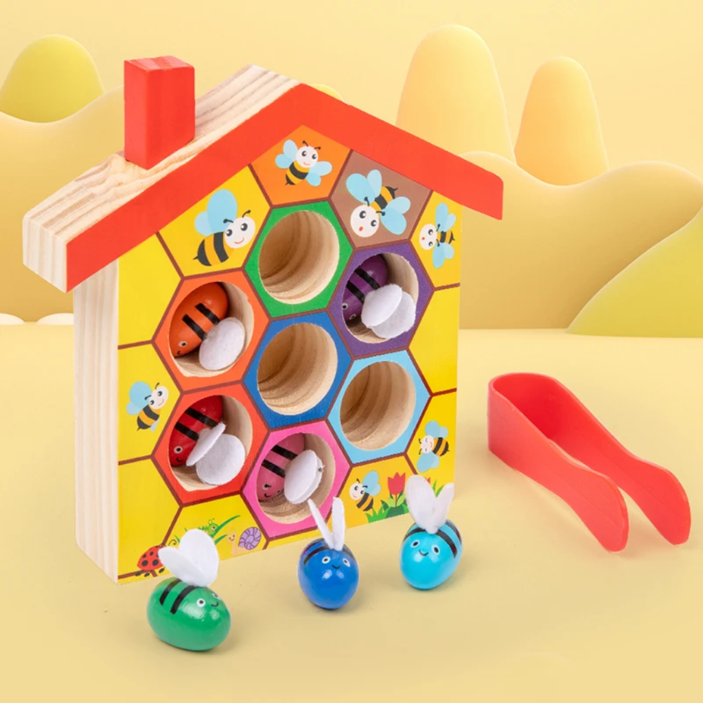 HoneyHive – Montessori & Edukacyjne – Drewniana gra w sortowanie pszczół