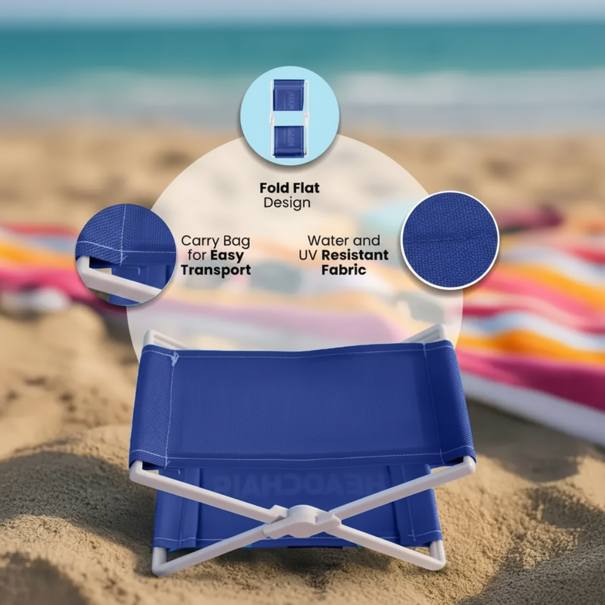 BeachNap – Przenośny i lekki – składany zagłówek na plażę i do parku