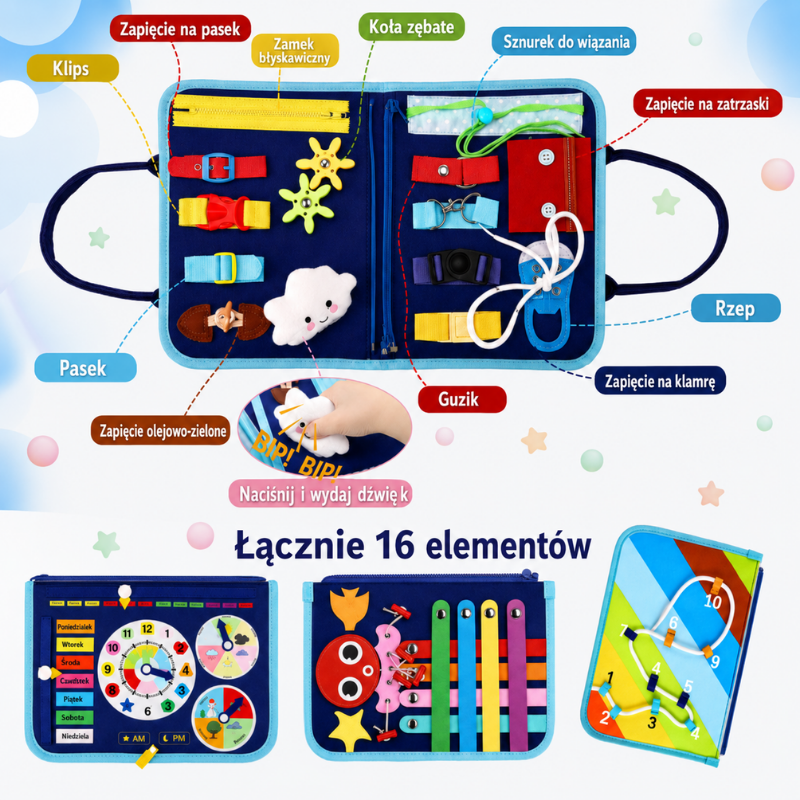 7-in-1 Busy Board – Motoryka i nauka – tablica z zadaniami