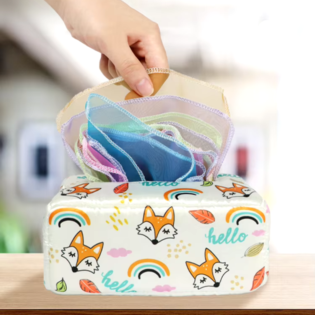 KleurenKracht – Rozwój i zmysły - Pudełko na chusteczki sensoryczne Montessori