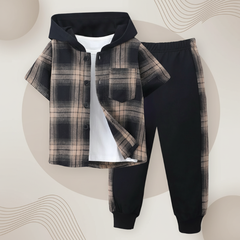 Boys Checkered Outfit – Modny i wygodny – zestaw dziecięcy w kratkę