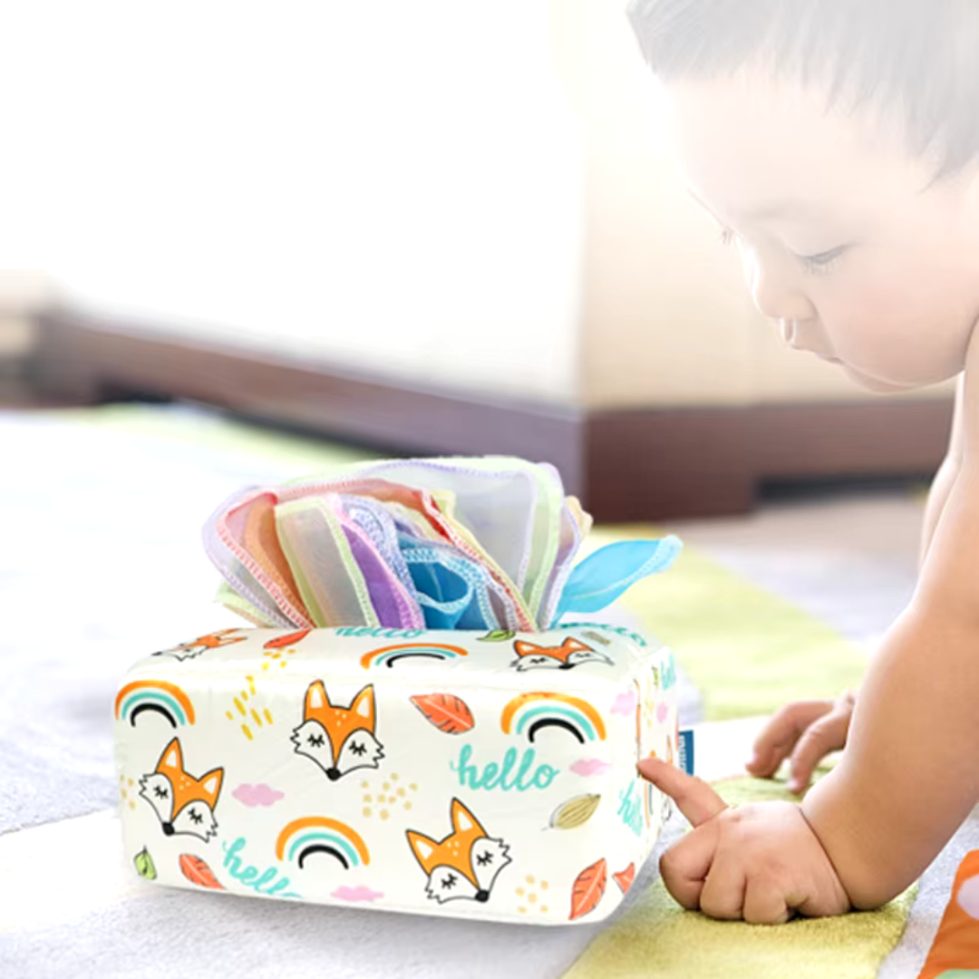 KleurenKracht – Rozwój i zmysły - Pudełko na chusteczki sensoryczne Montessori