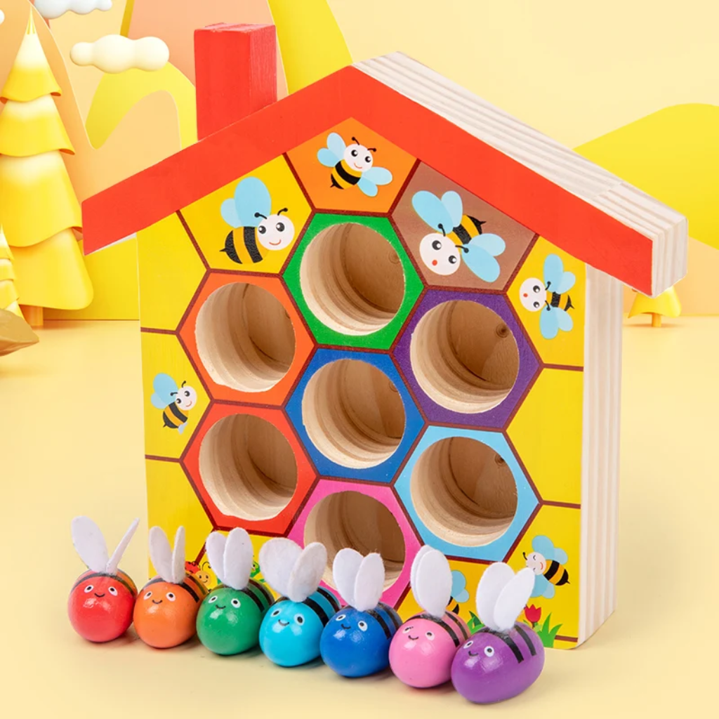 HoneyHive – Montessori & Edukacyjne – Drewniana gra w sortowanie pszczół