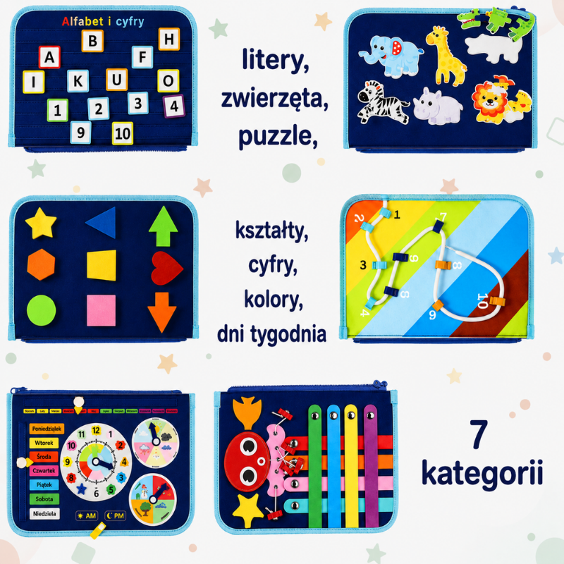 7-in-1 Busy Board – Motoryka i nauka – tablica z zadaniami