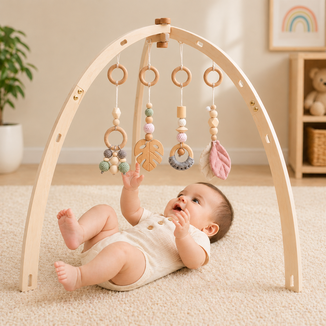 Wooden Baby Rattle Toy – Rozwój zmysłów i bezpieczeństwo – Baby Gym
