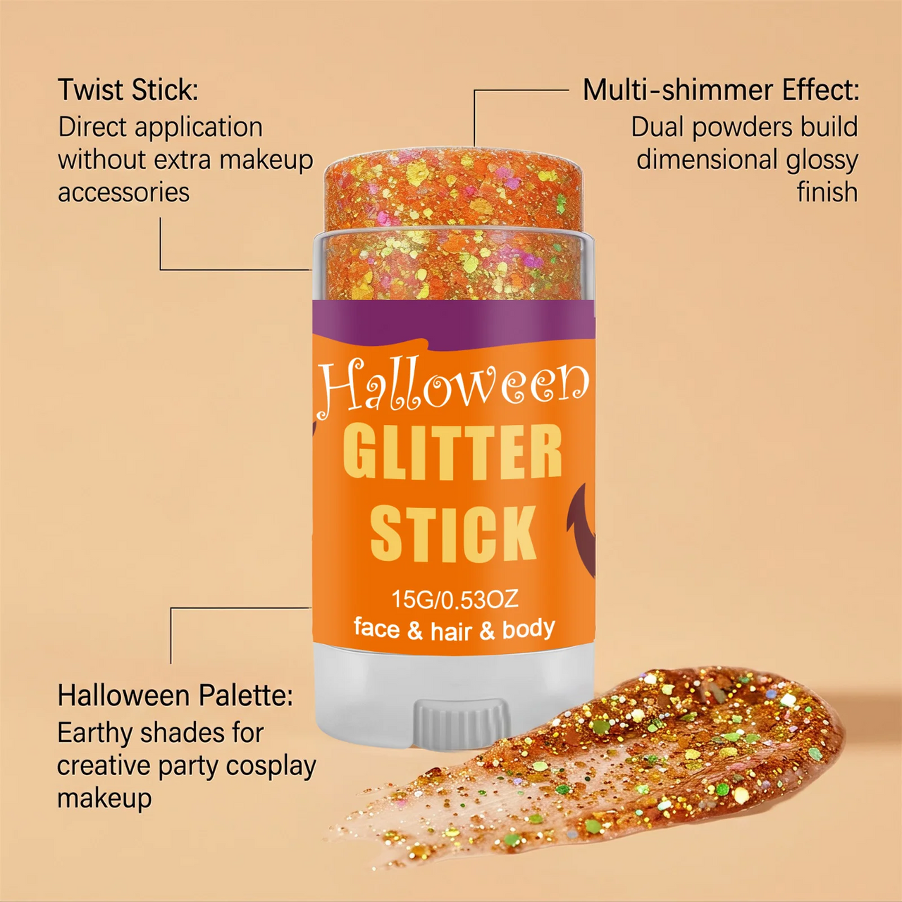GlitterPop – Błyszczący i uroczysty – brokatowy sztyft na Halloween do twarzy, włosów i ciała