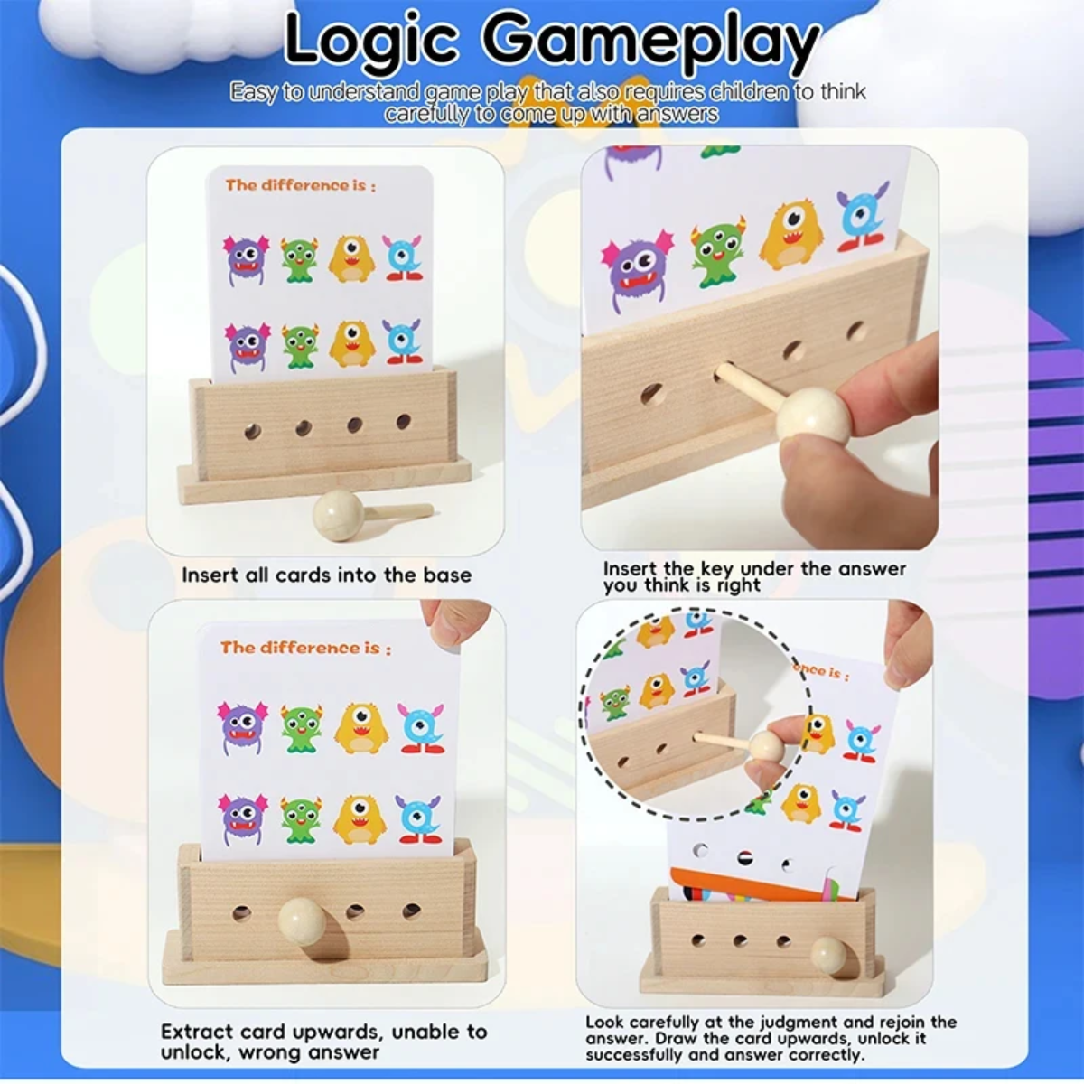 BrainyKids – Logiczne i zabawne – drewniana gra edukacyjna z kartami