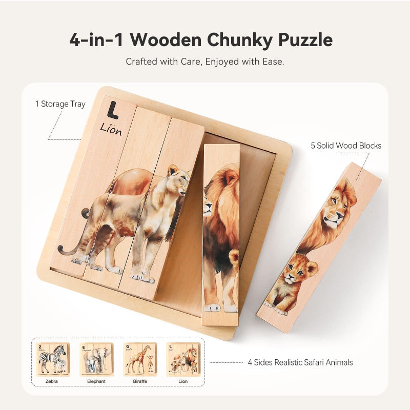 ZooStack – Drewno i interaktywność – Puzzle z klockami zwierząt