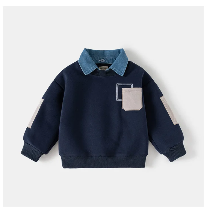 CoolJunior – Ciepły i stylowy – sweter dla chłopców z dżinsowym kołnierzem