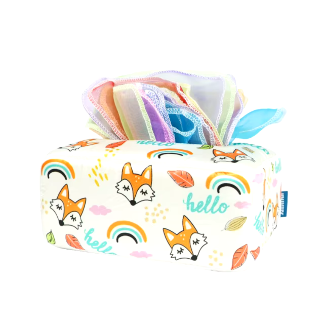 KleurenKracht – Rozwój i zmysły - Pudełko na chusteczki sensoryczne Montessori