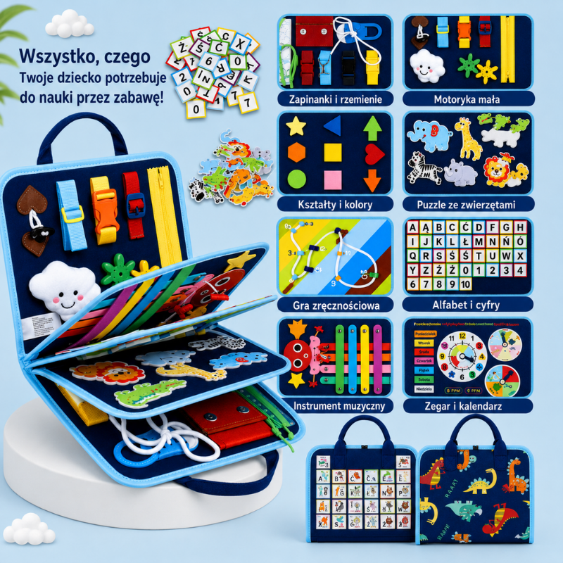 7-in-1 Busy Board – Motoryka i nauka – tablica z zadaniami