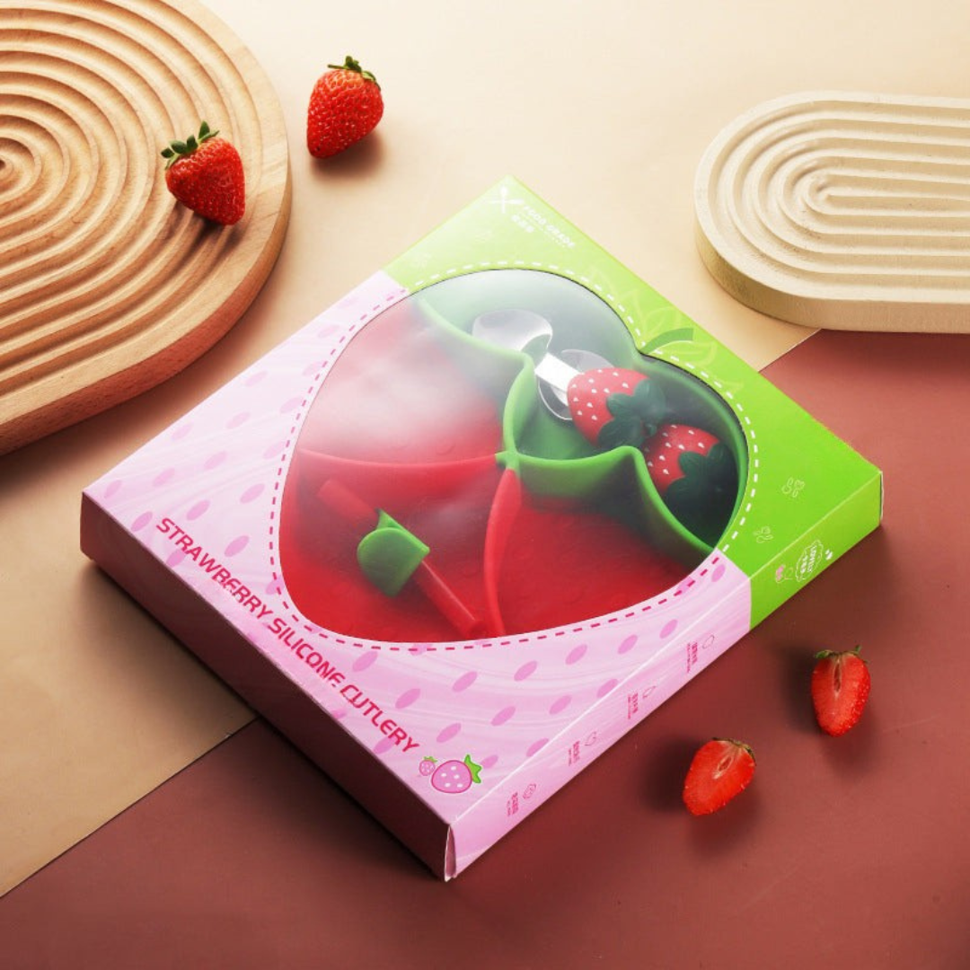 MiniMeal – Bezpieczny i antypoślizgowy – silikonowy zestaw talerzy dla maluchów ze sztućcami