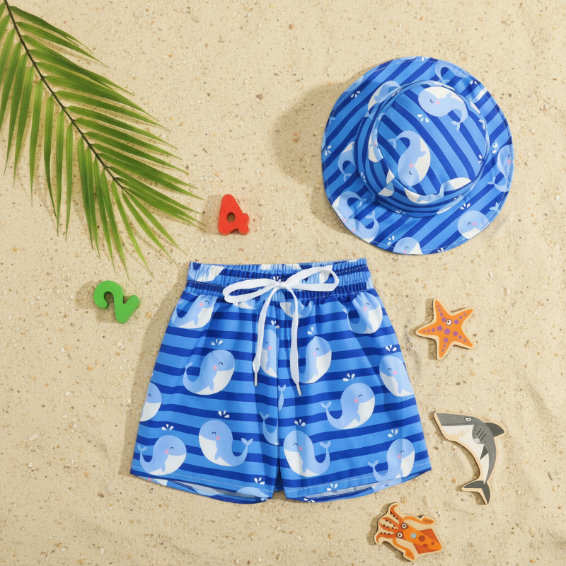 Beach Set – Kolorowe i stylowe – kąpielówki z nadrukiem i czapka