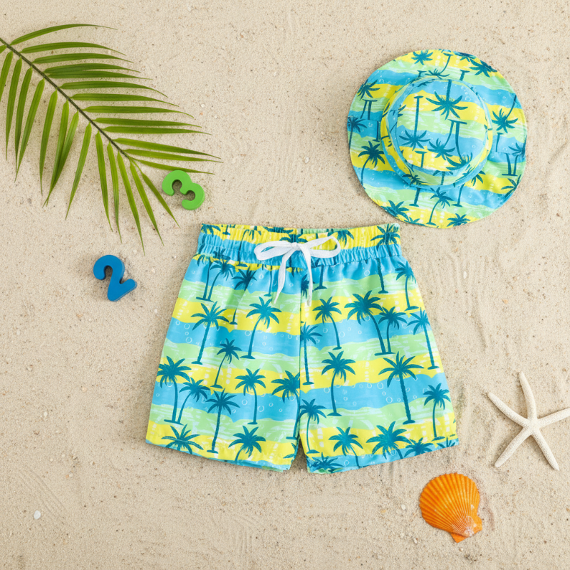 Beach Set – Kolorowe i stylowe – kąpielówki z nadrukiem i czapka