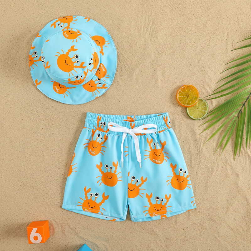 Beach Set – Kolorowe i stylowe – kąpielówki z nadrukiem i czapka