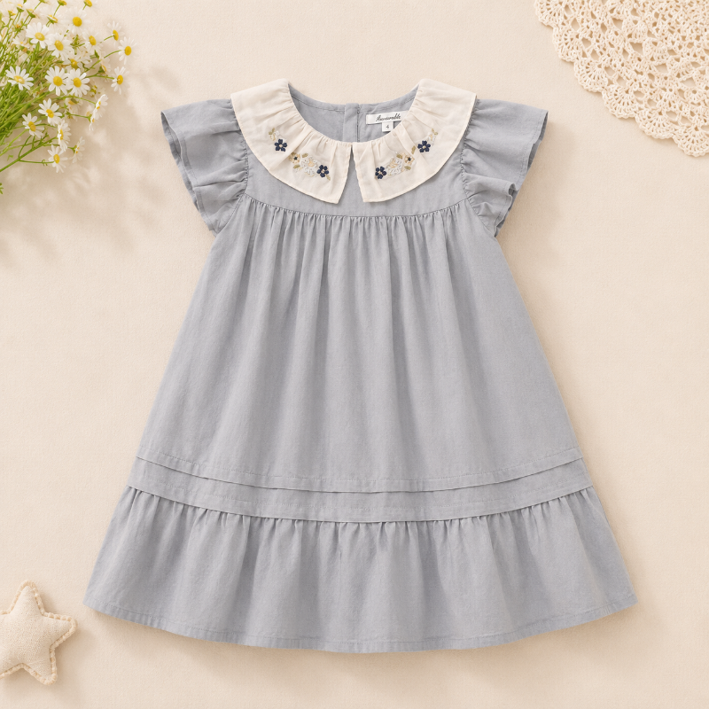 Short Sleeve Embroidery Dress – Elegancja i wygoda – sukienka dla dziewczynek w stylu butikowym