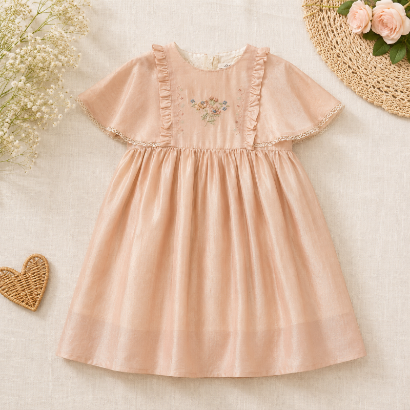 Short Sleeve Embroidery Dress – Elegancja i wygoda – sukienka dla dziewczynek w stylu butikowym