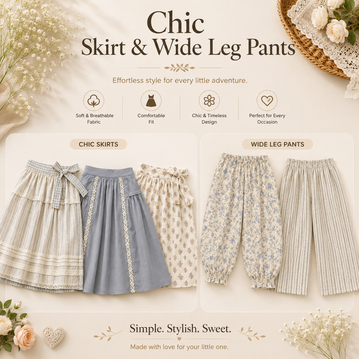 Chic Skirt & Wide Leg Pants – Elegancja i wygoda – odzież dziecięca