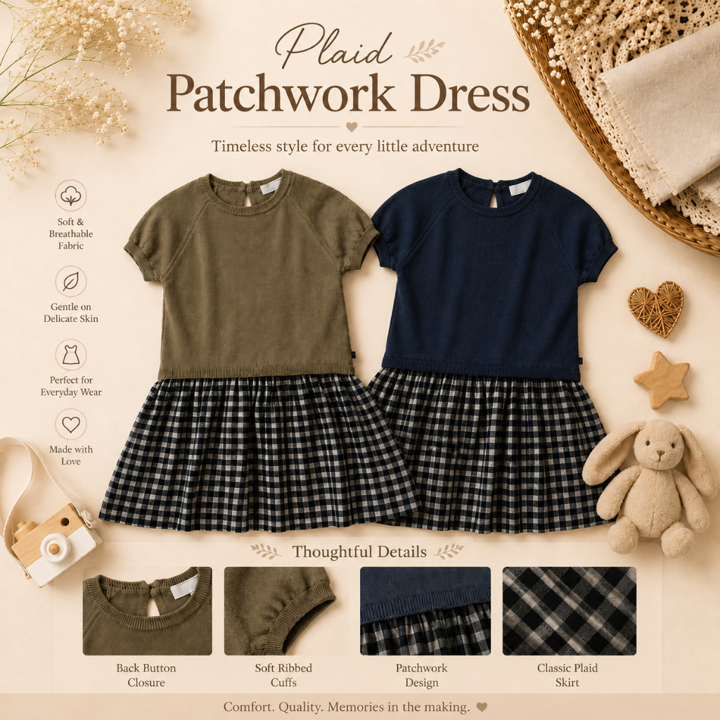 Plaid Patchwork Dress – Modna i zwiewna – sukienka w kratkę