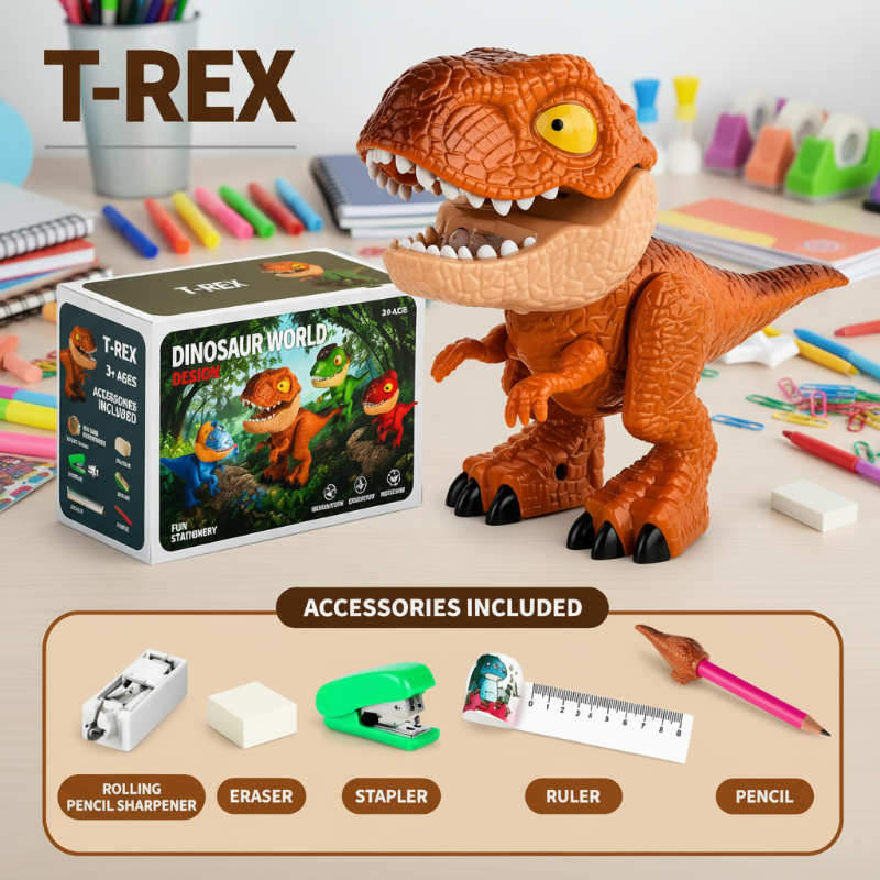 Dinosaur Stationery Toy – Kreatywny i edukacyjny – zestaw biurkowy 5 w 1