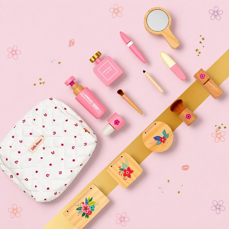 Wooden Makeup Play Set – Kreatywność i zabawa w odgrywanie ról – drewniany zestaw do makijażu