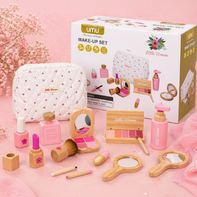 Wooden Makeup Play Set – Kreatywność i zabawa w odgrywanie ról – drewniany zestaw do makijażu