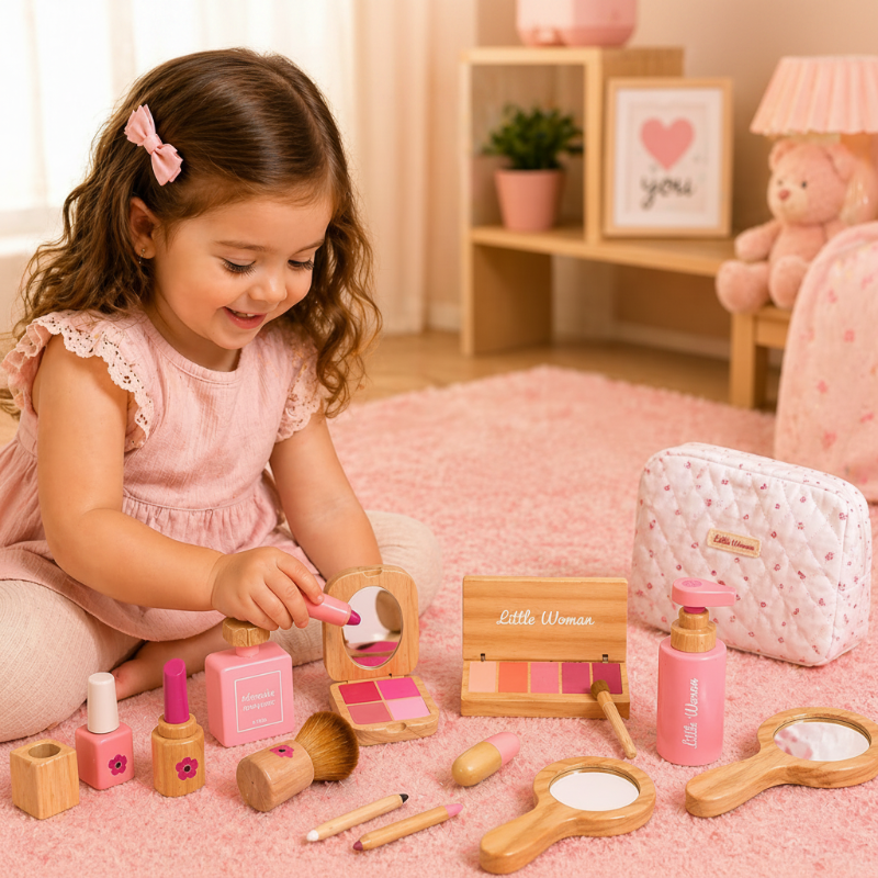 Wooden Makeup Play Set – Kreatywność i zabawa w odgrywanie ról – drewniany zestaw do makijażu