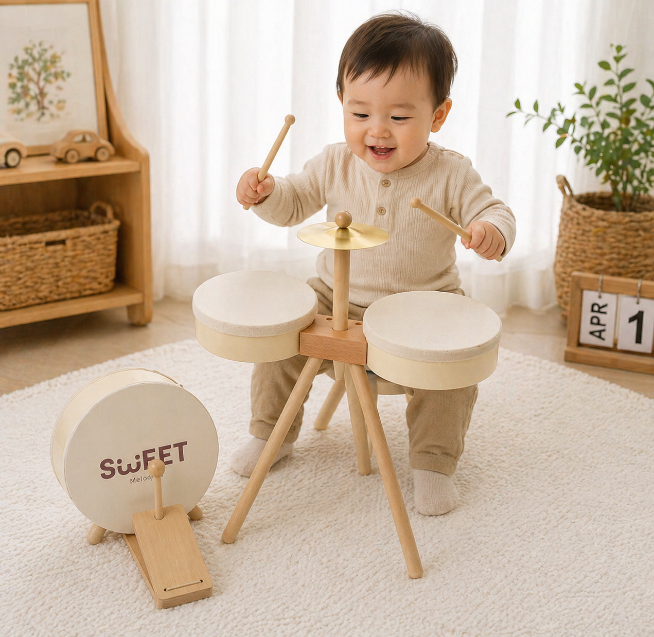 Kids Wooden Drum Toy – Muzyka i kreatywność – zestaw perkusyjny