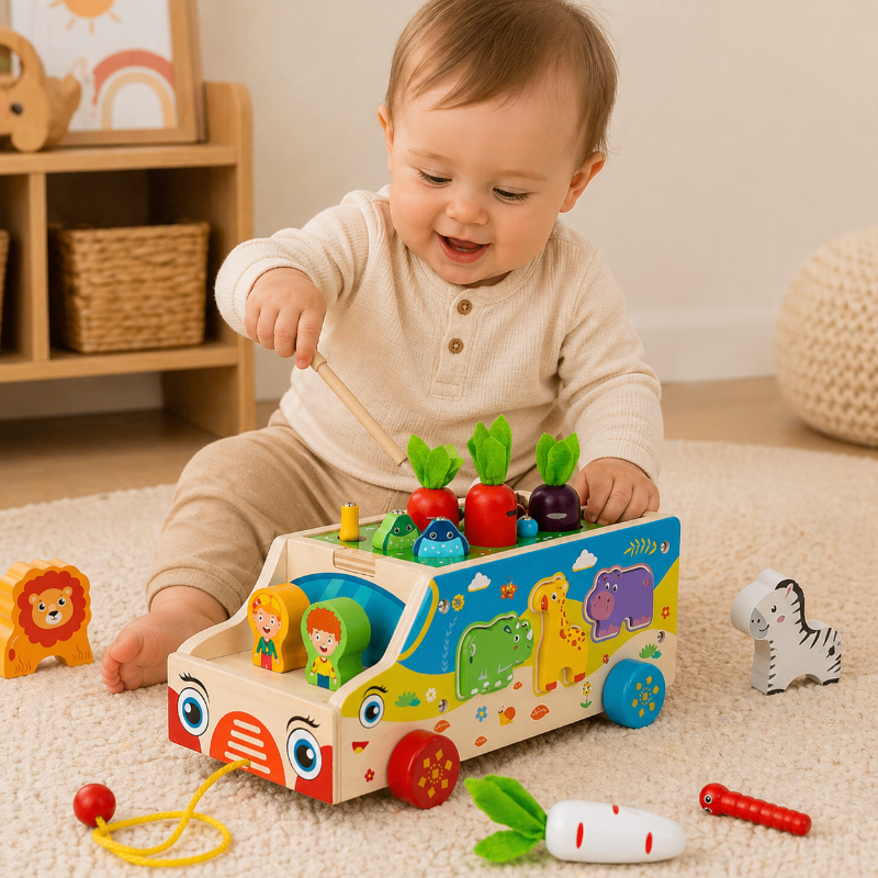 Montessori Animal Matching Toy – Edukacyjne i interaktywne – wózek z puzzlami