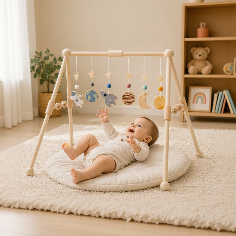 Wooden Baby Rattle Toy – Rozwój zmysłów i bezpieczeństwo – Baby Gym