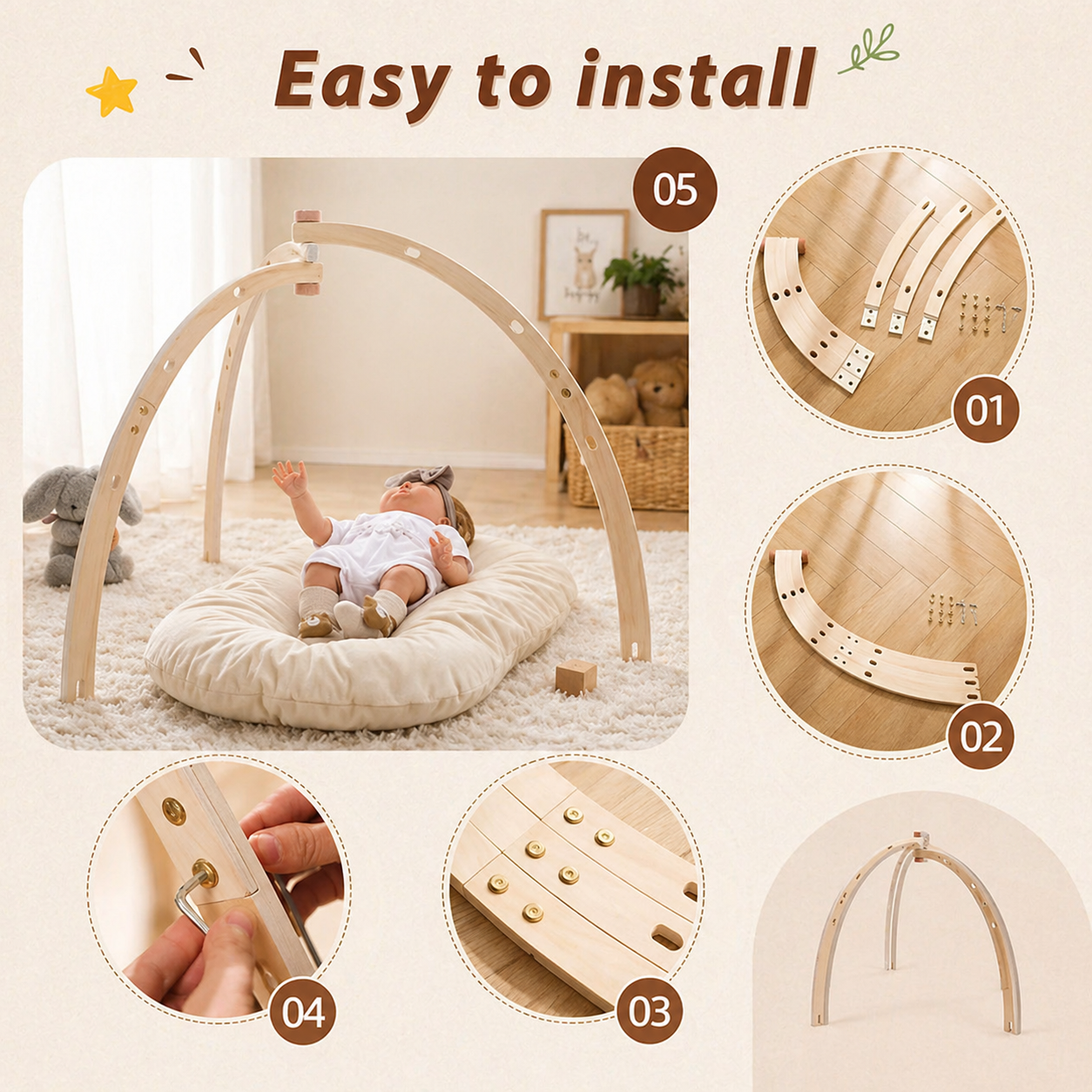 Wooden Baby Rattle Toy – Rozwój zmysłów i bezpieczeństwo – Baby Gym
