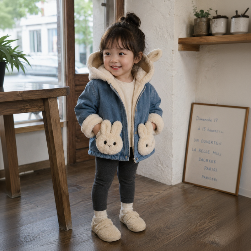 Girls Bunny Denim Coat – Ciepło i wygoda – kurtka dziecięca