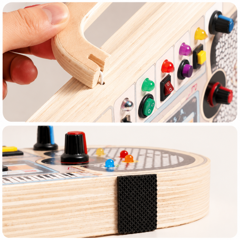 Wooden Busy Board – Motoryka i interakcja – tablica z ćwiczeniami muzycznymi