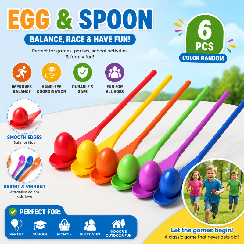Wooden Egg Spoon Game – Motoryka i nauka – Gra równoważna „Wyścig jajek”